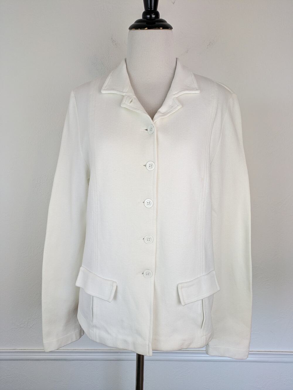 Amina Rubinacci Blazer Jacket Knit Preppy Minimalist Neutral Spring Cream Sz 50